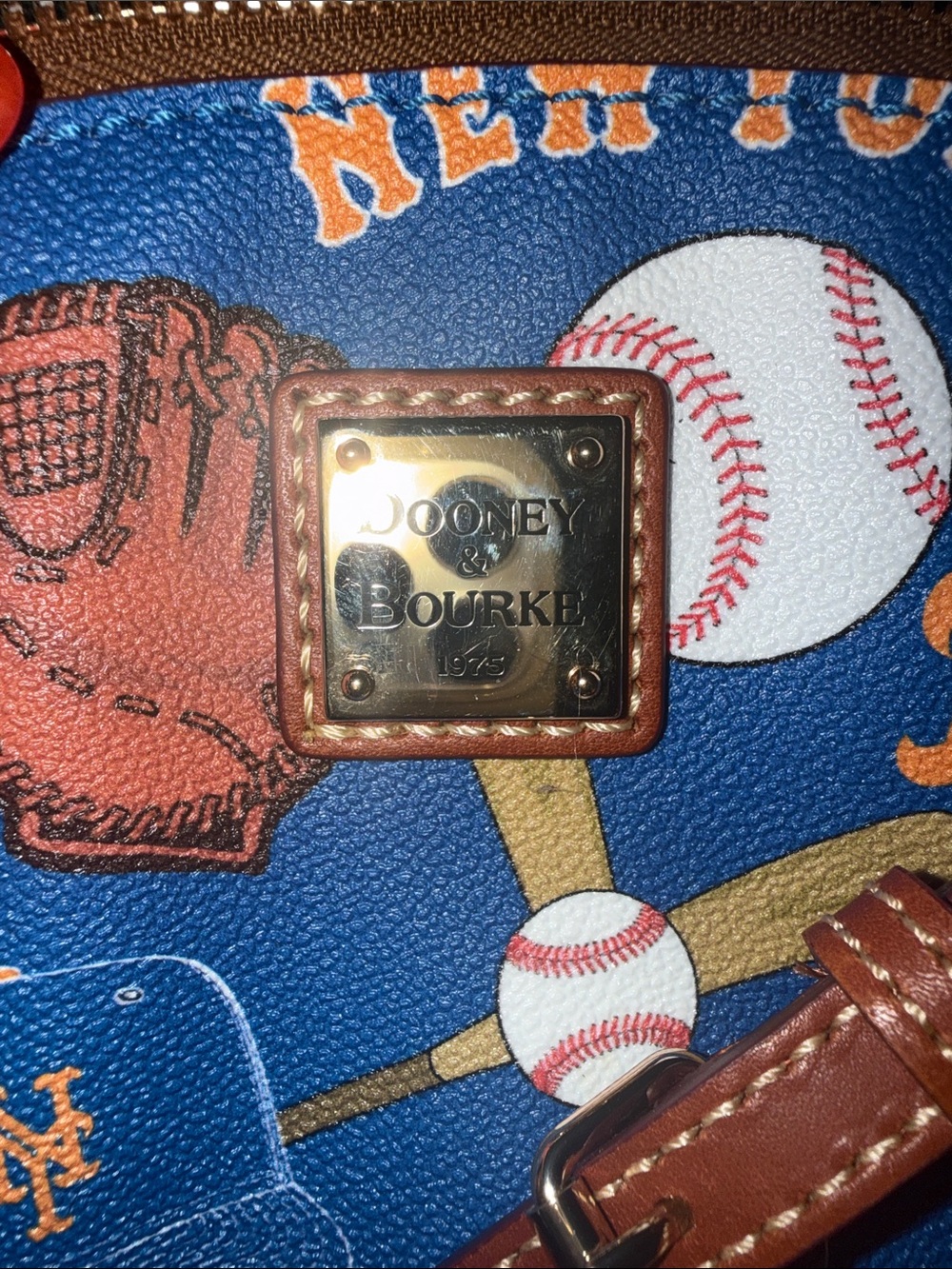 Dooney & Bourke Blue & Orange Baseball Print Wristlet - Picture 7 of 8